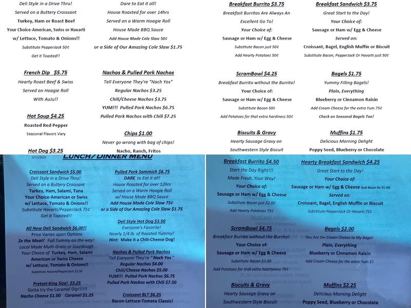 Code 3 Coffee & Snacks Menu