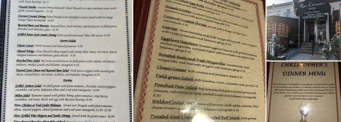 Ryan Christopher's BYOB Menu