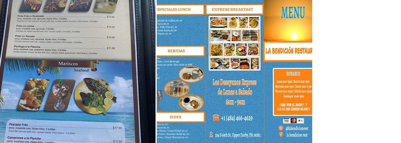 La Bendición Restaurant Menu