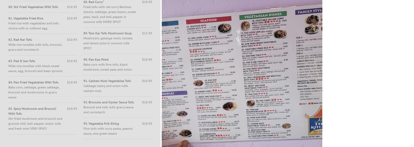 Ali's Thai Kitchen Menu