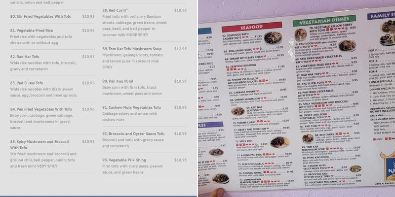 Ali's Thai Kitchen Menu