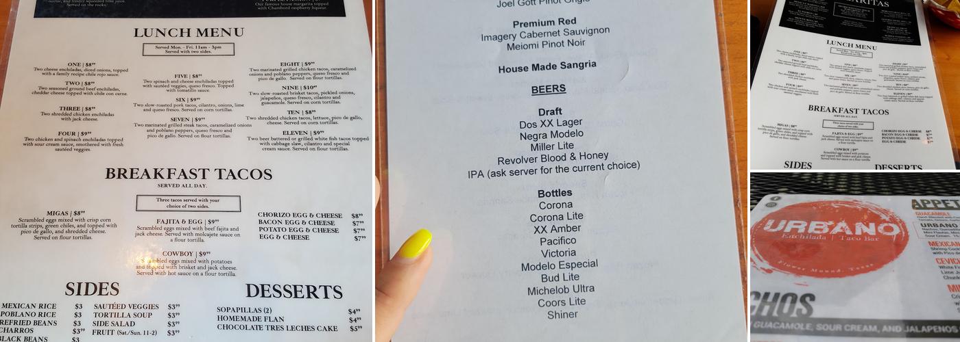 Urbano Enchilada Taco Bar Menu