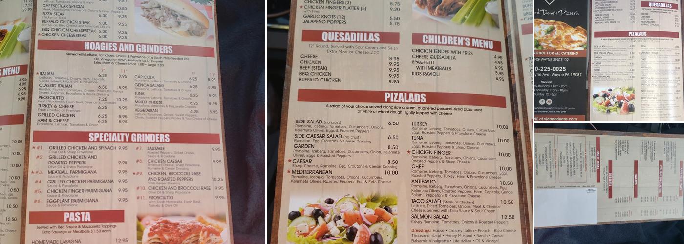 Vic & Deans Pizzeria Grill Menu