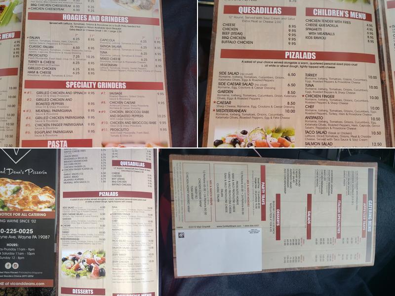Vic & Deans Pizzeria Grill Menu