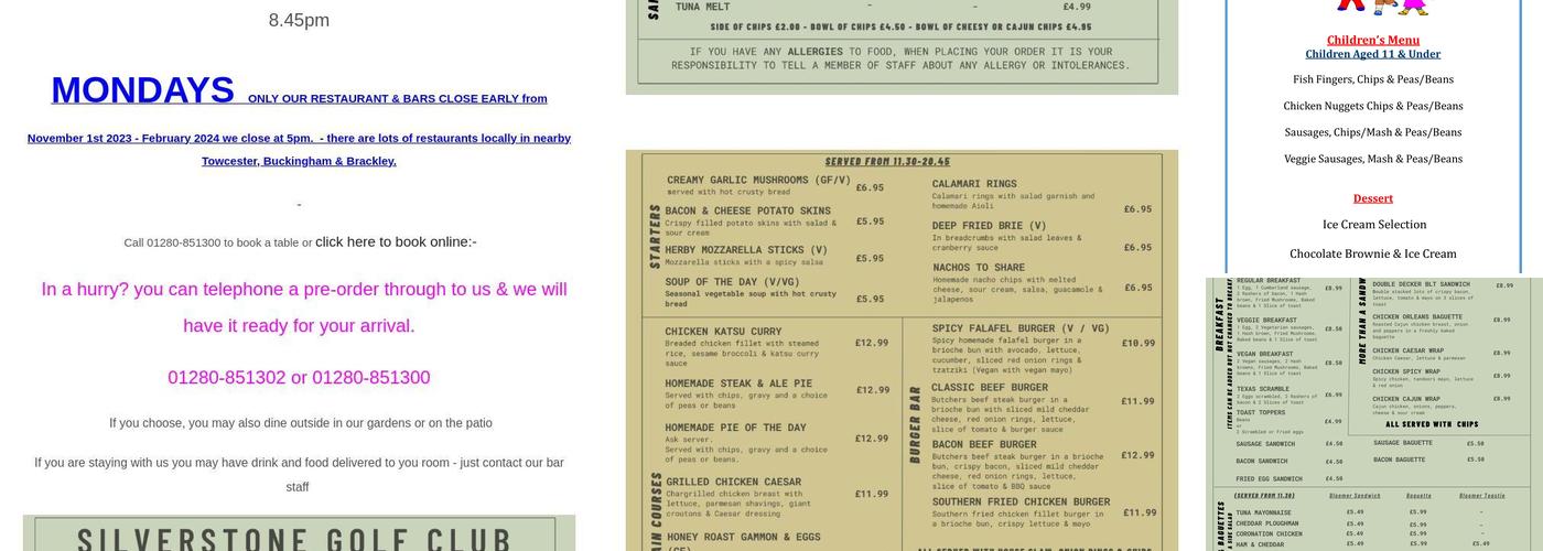 Silverstone Bar & Grill Menu