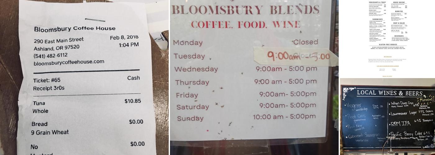 Bloomsbury Blends Menu