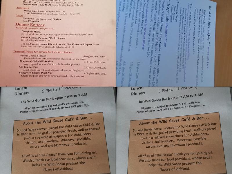 Wild Goose Cafe & Bar Menu