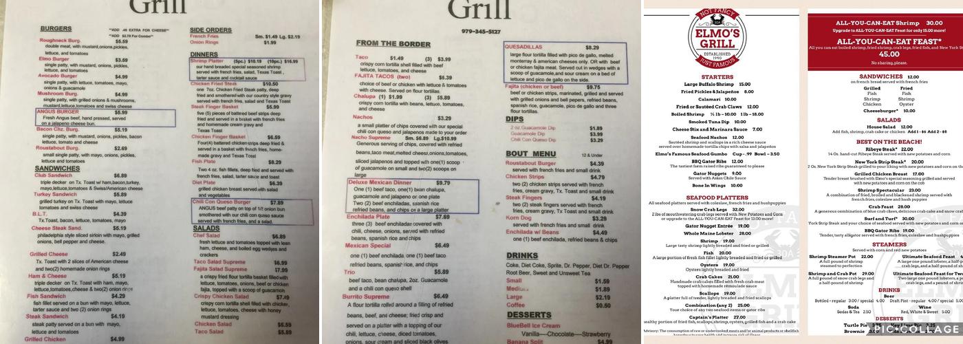 Elmo's Grill Menu