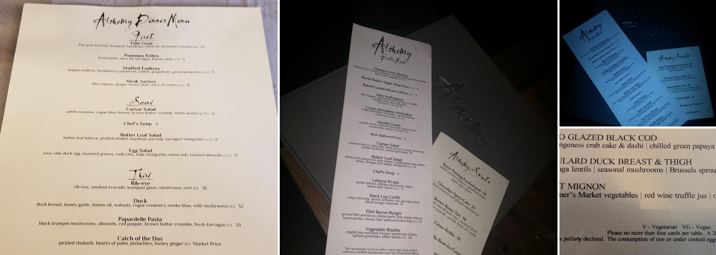 Alchemy Restaurant and Bar Menu