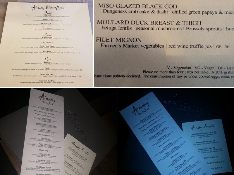 Alchemy Restaurant and Bar Menu