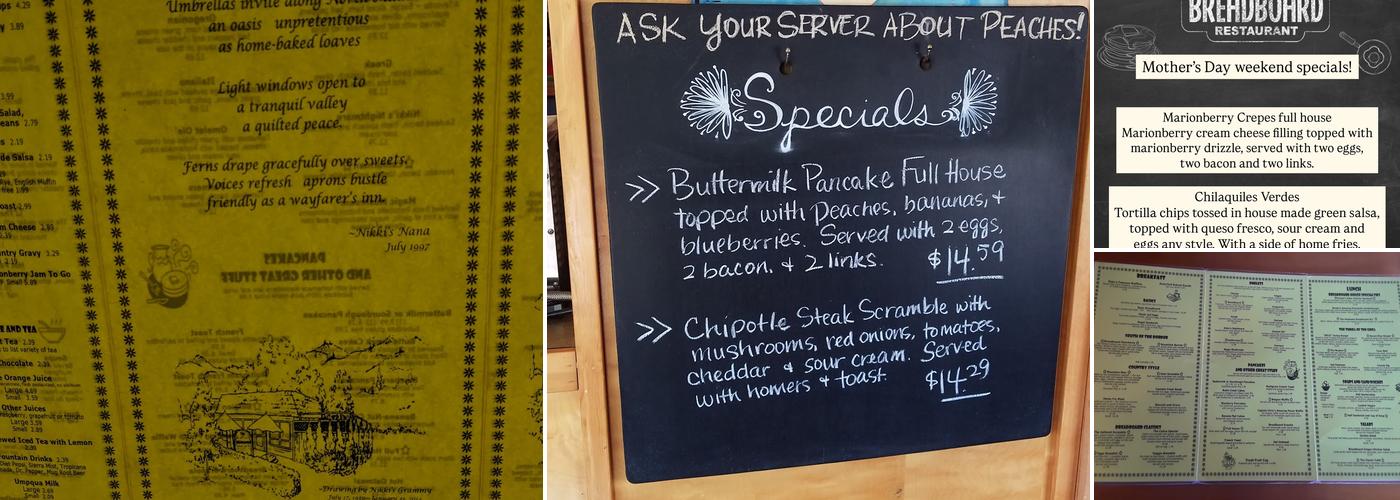 The Breadboard Restaurant Menu