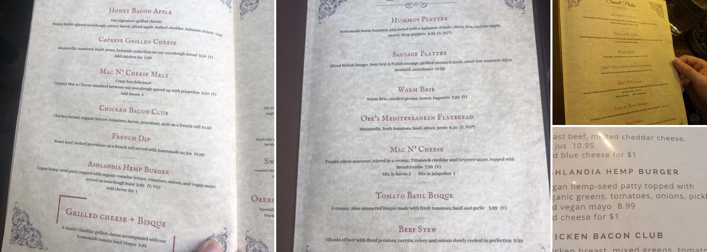 Oberon's Cocktail Bar & Venue Menu