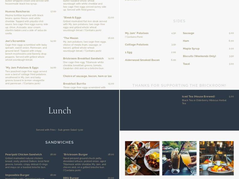 Brickroom Menu