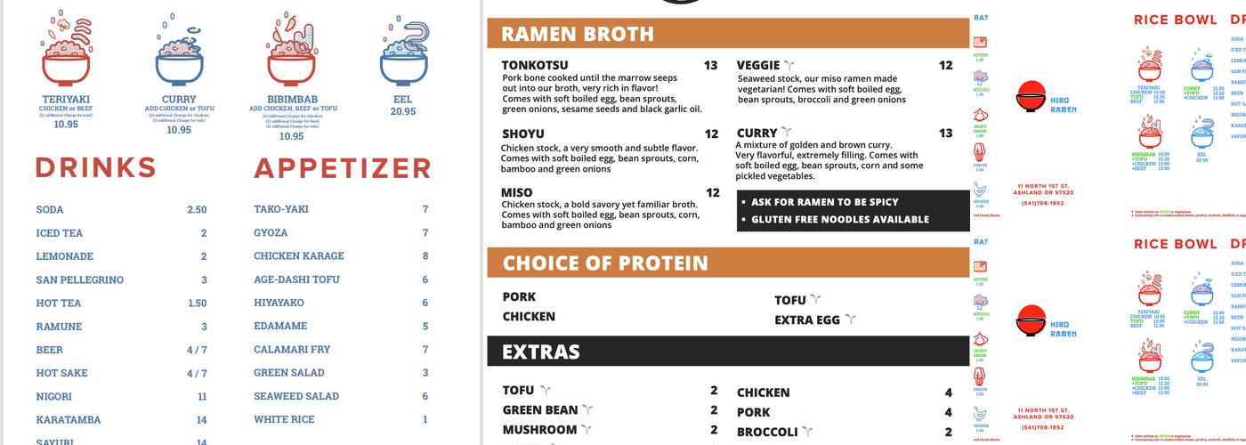 Hiro Ramen Menu