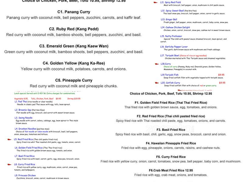 Noodle Swing Thai Cafe Menu