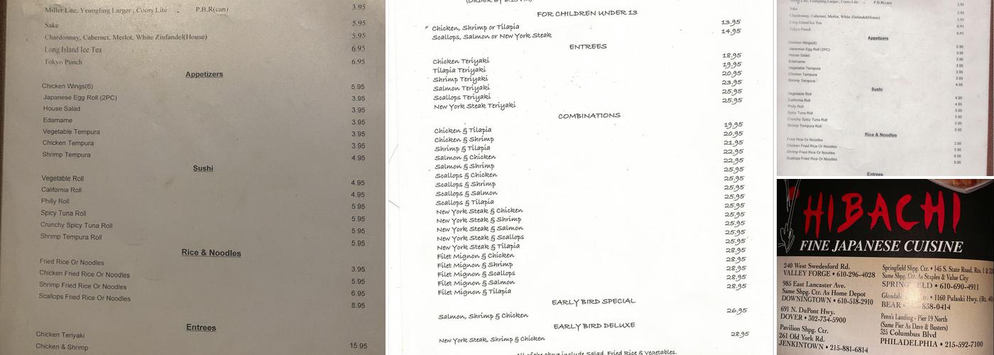 Hibachi of Valley Forge Menu