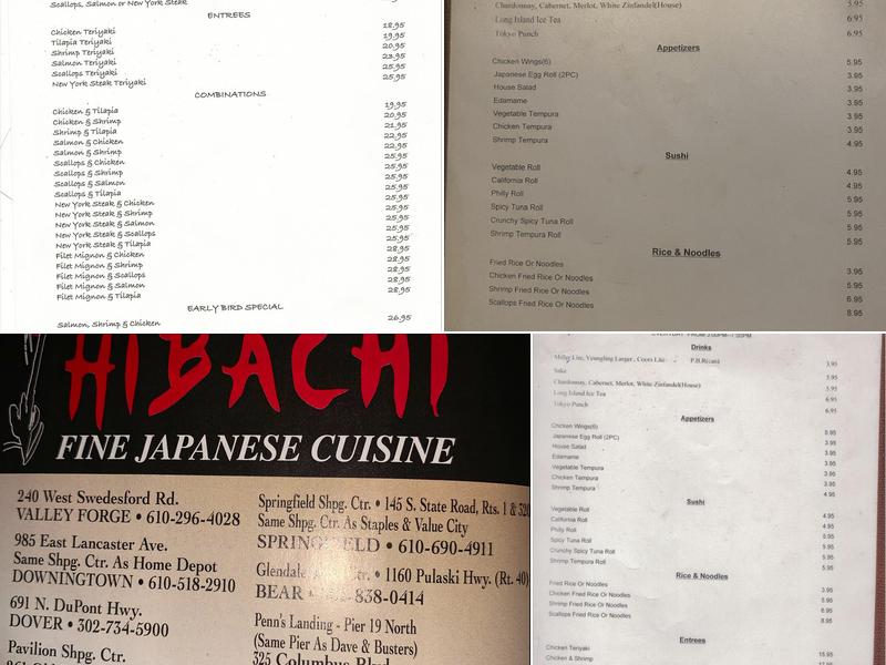 Hibachi of Valley Forge Menu