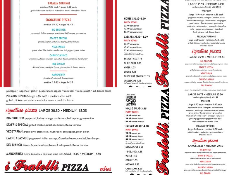 i Fratelli Pizza Grapevine Menu