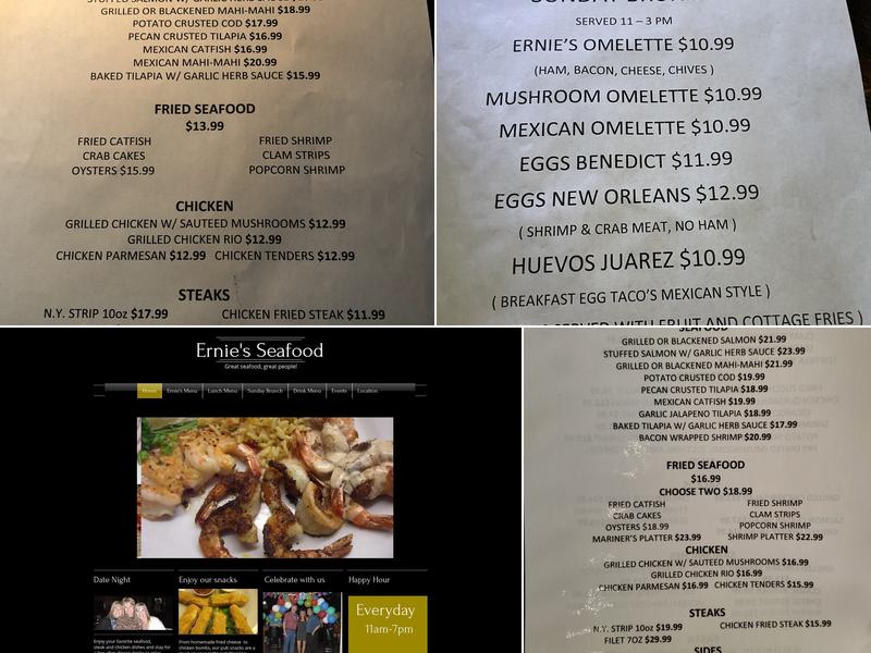 Ernie's Seafood Restaurant Menu