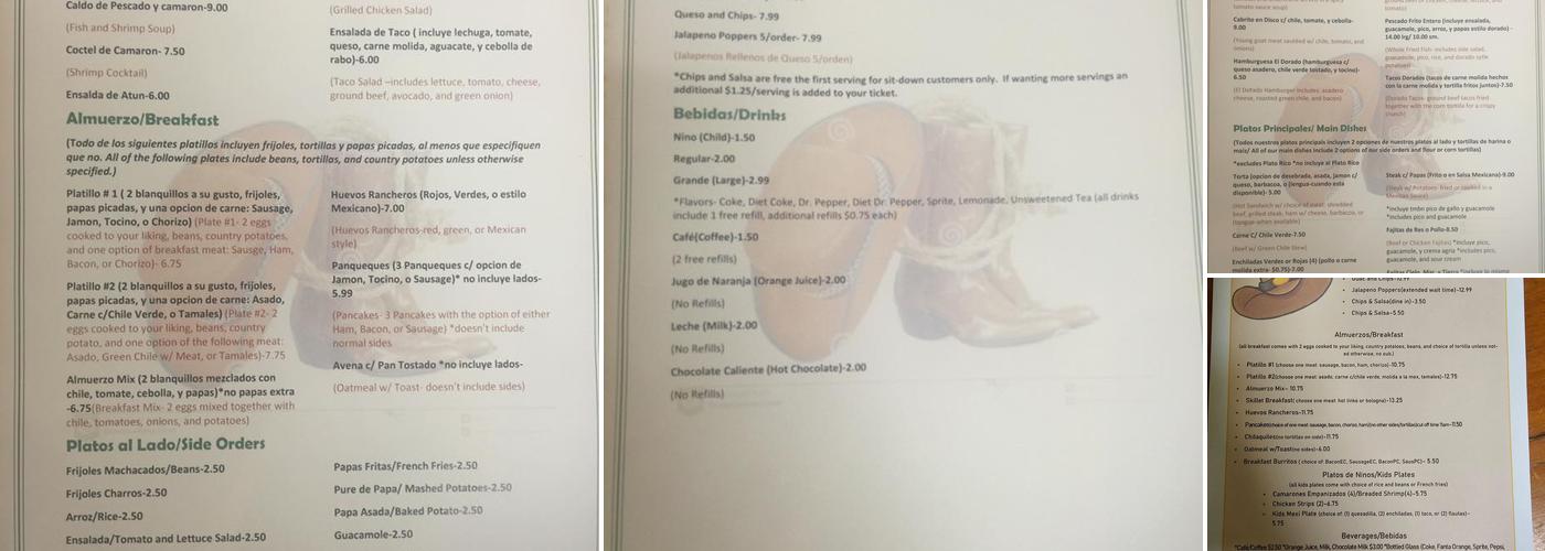 Restuarante El Dorado Menu