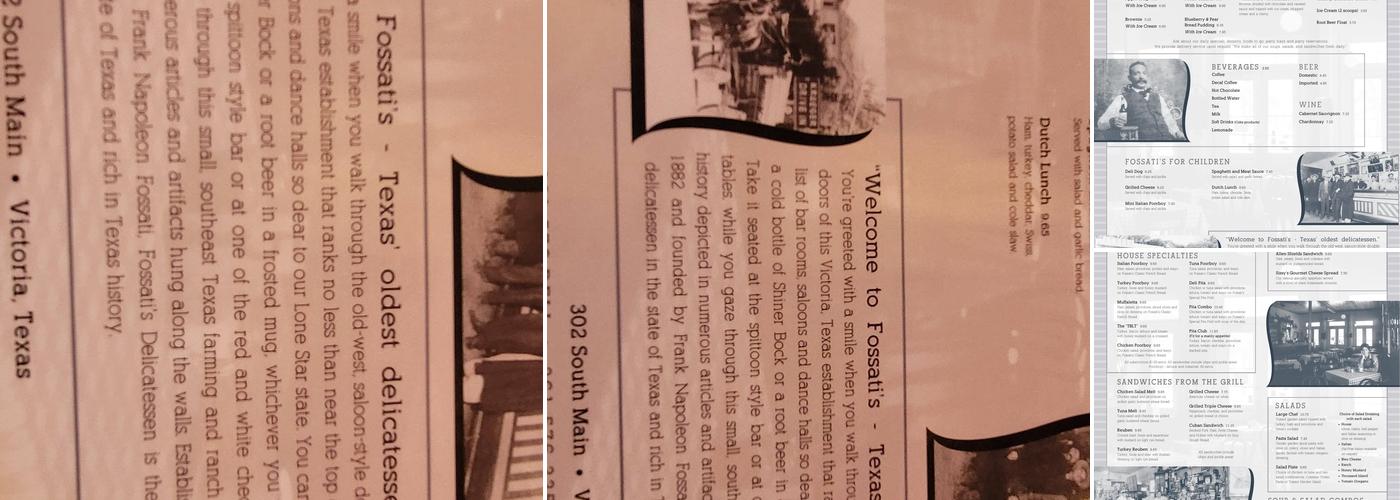 Fossati's Delicatessen Menu