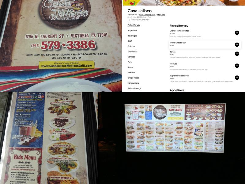 Casa Jalisco Menu