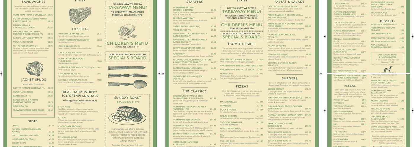The Greyhound Inn Menu