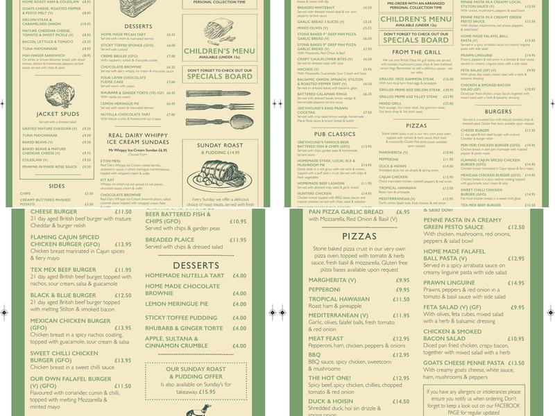 The Greyhound Inn Menu