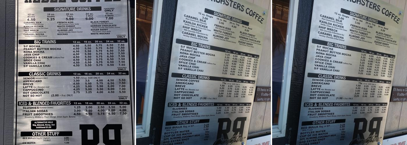 Rebel Roasters Coffee Menu