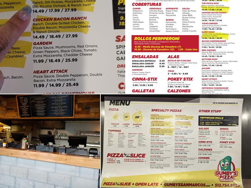 Gumby's Pizza Menu