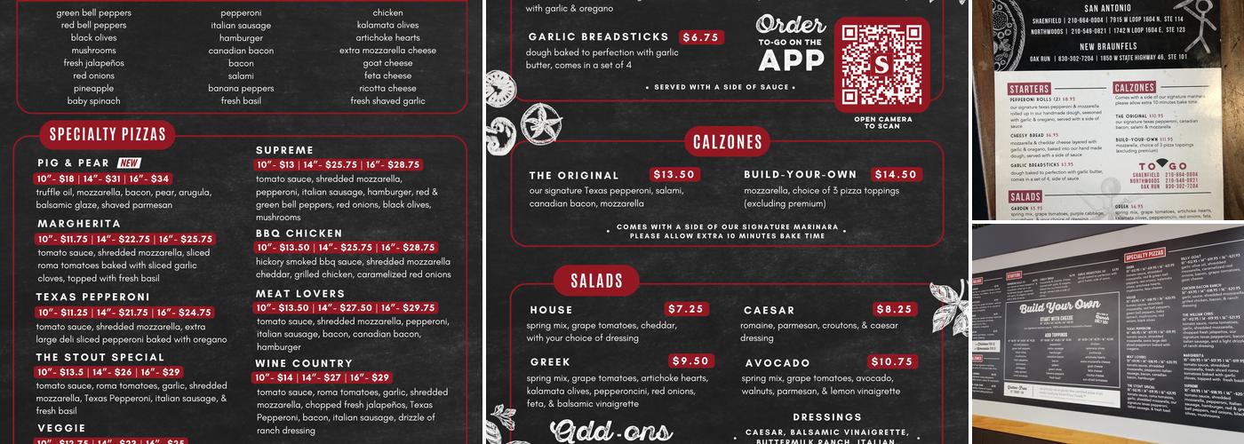 Stout's Pizza Co. Menu