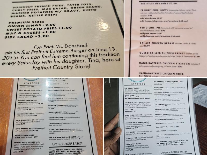 Freiheit Country Store Menu