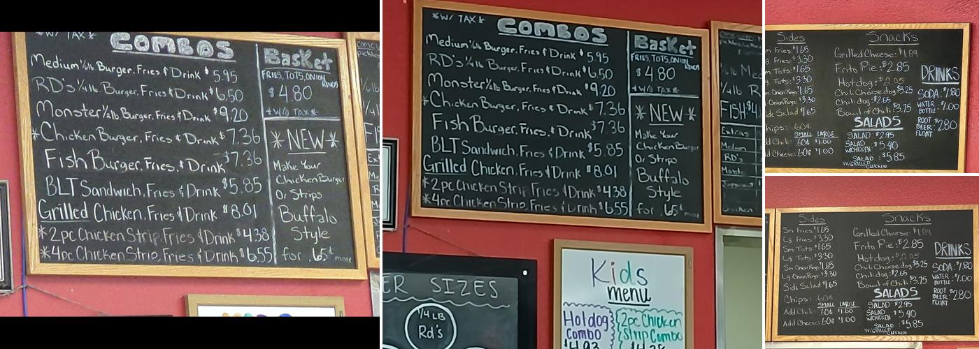 R D's Burgers Menu