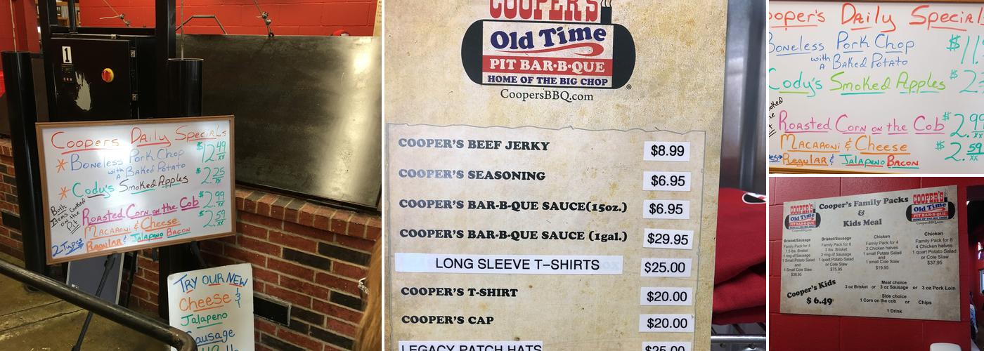 Coopers Old Time Pit Bar-B-Que Menu