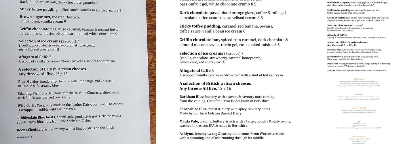 The Griffin Plumtree Menu