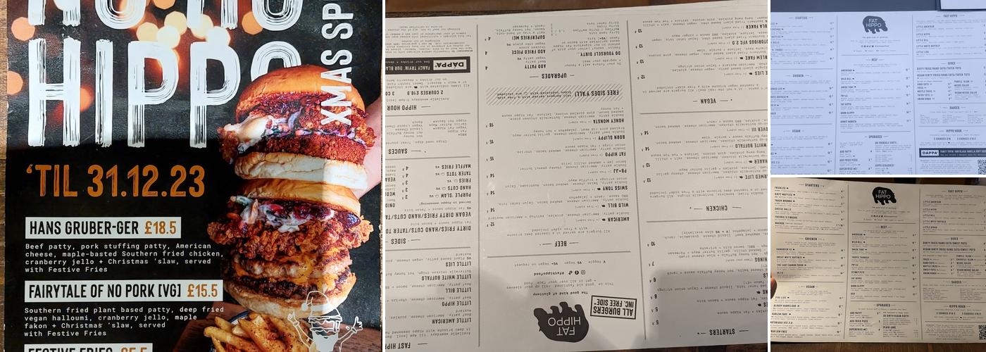 Fat Hippo Nottingham Menu