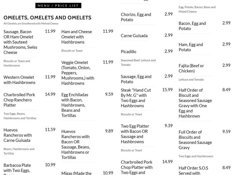 Grumpy's Mexican Cafe Menu