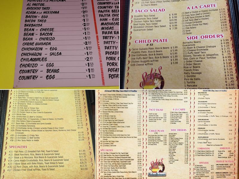 Sely's Mexican Restaurant Menu
