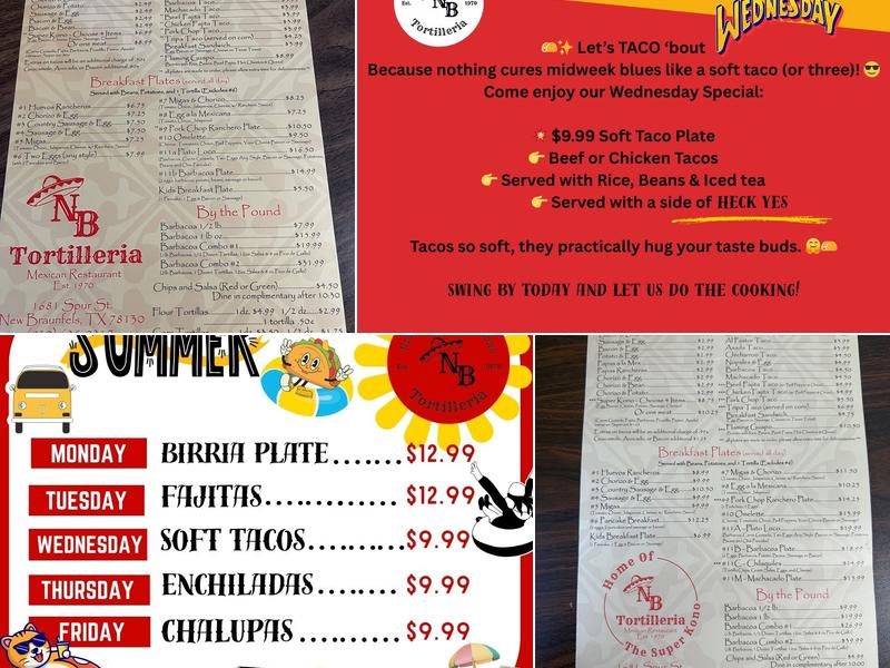 New Braunfels Tortilleria Menu