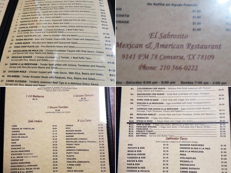 El Sabrosito Mexican Restaurant Menu