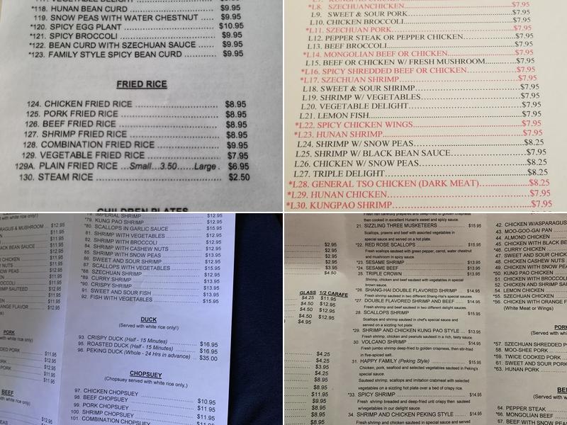 Shang-Hai Chinese Restaurant Menu