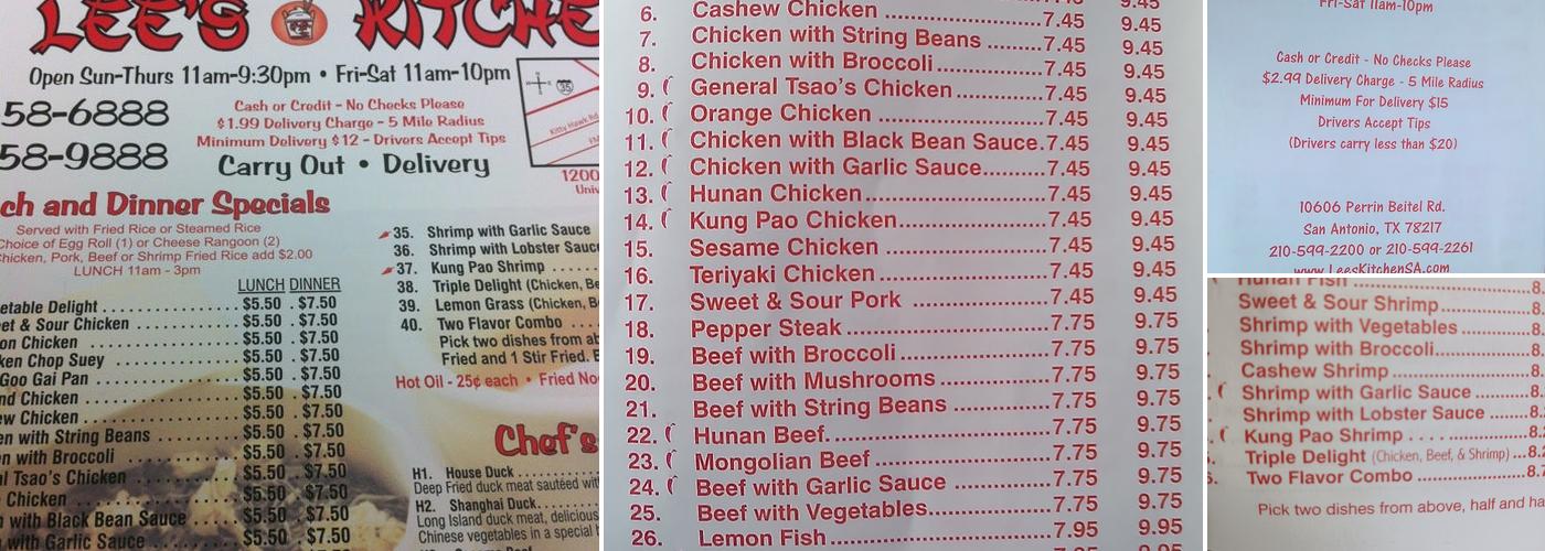 Lee's Kitchen Menu