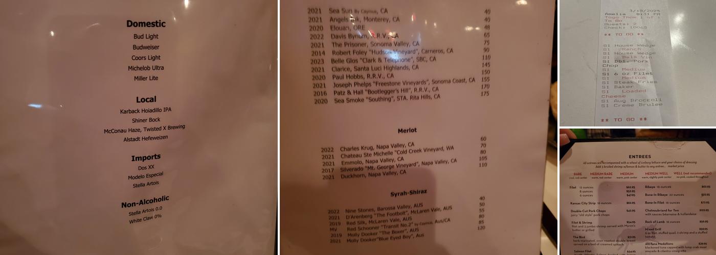 Myron's Prime Steakhouse Menu
