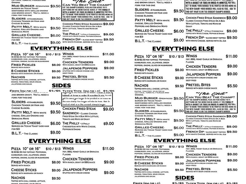 Happy Cow Bar and Grill Menu