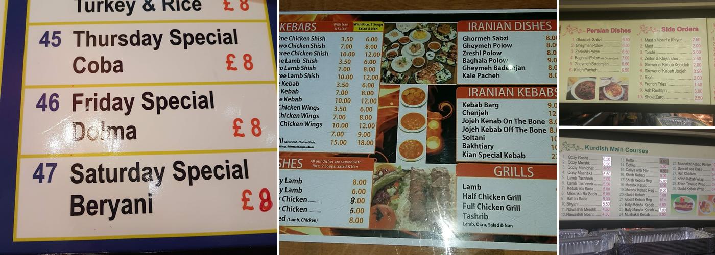 Kian's Restaurant Menu