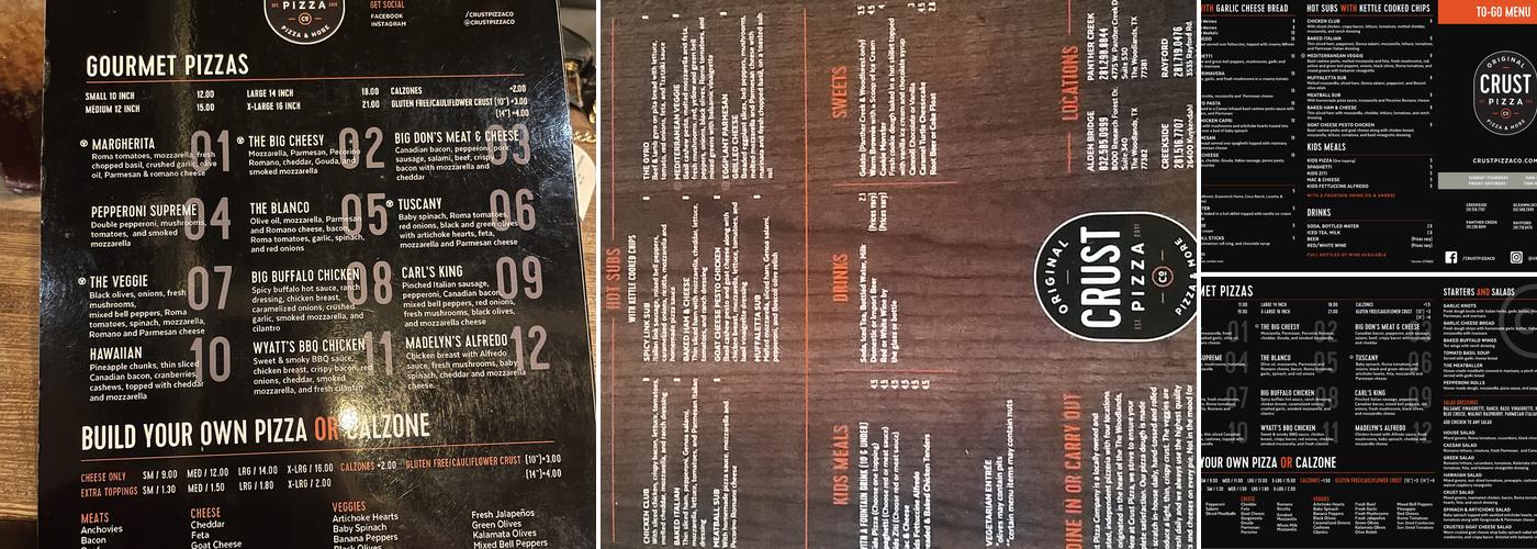 Crust Pizza Co. - Alden Bridge Menu