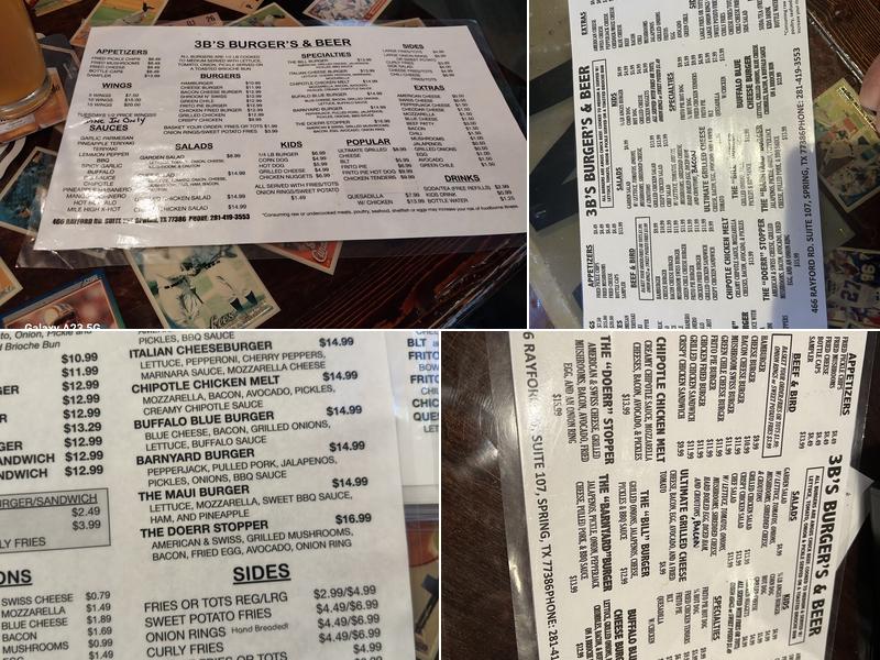 3B's Burgers & Beer Menu