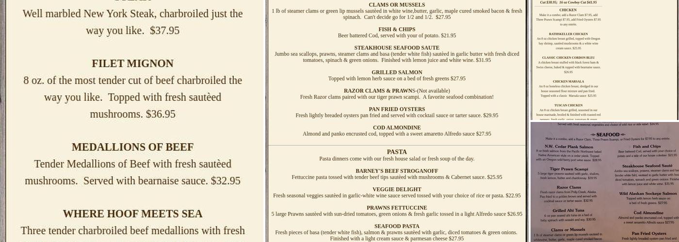 Barney Prine's Steakhouse & Saloon Menu