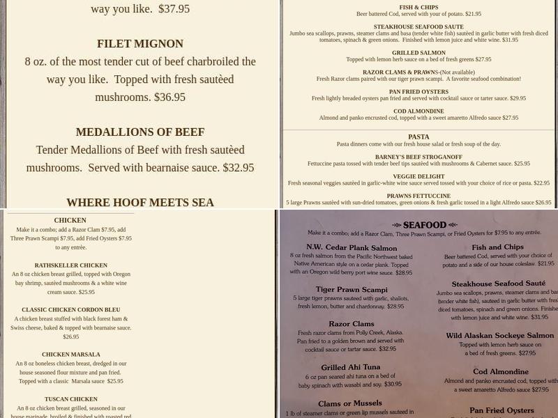 Barney Prine's Steakhouse & Saloon Menu