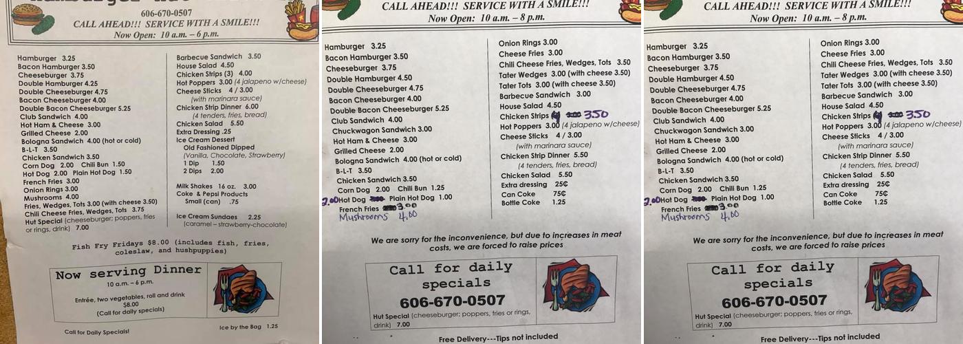 Burger Hut Menu